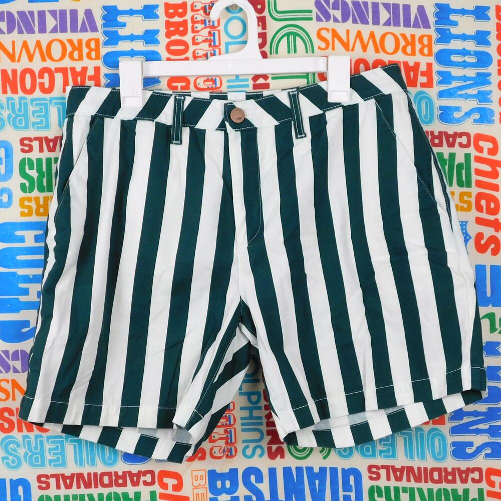 Monfrere Cruise Striped Short Size Mens 34 Green White 7 Inch Inseam